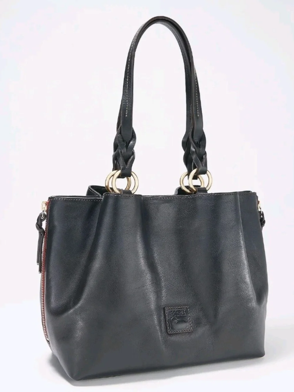 Dooney & Bourke Black Florentine Leather Tote with Braided Shoulder Straps